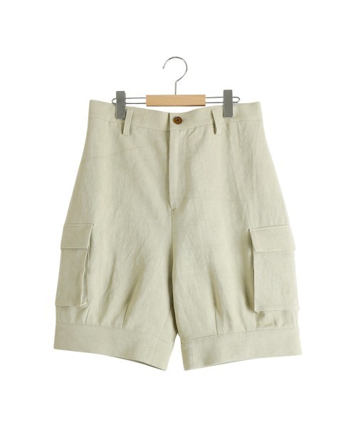 BALLAST ARK（バラストアーク）の「BALLAST ARK / バラストアーク：COTTON LINEN CARGO SHORTS：BA11-SP01[AST]（カーゴパンツ・メンズ・ブラック/アイボリー・M/L）」の2枚目の写真