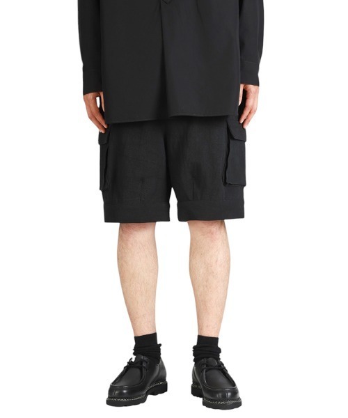 BALLAST ARK（バラストアーク）の「BALLAST ARK / バラストアーク：COTTON LINEN CARGO SHORTS：BA11-SP01[AST]（カーゴパンツ・メンズ・ブラック/アイボリー・M/L）」の17枚目の写真