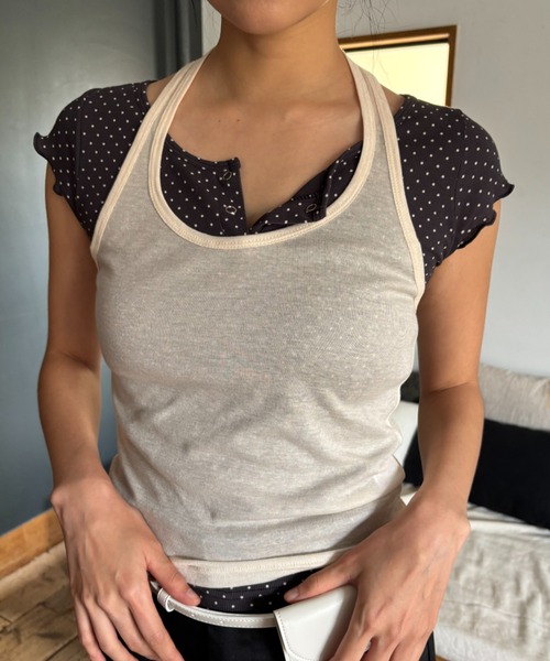 FUULLY STUDIO（フーリィーステューディオ）の「シアーホルターネックキャミ（タンクトップ・レディース・ライトグリーン/アイボリー/ブラック/ブルーグレー/チャコールグレー・FREE）」の9枚目の写真