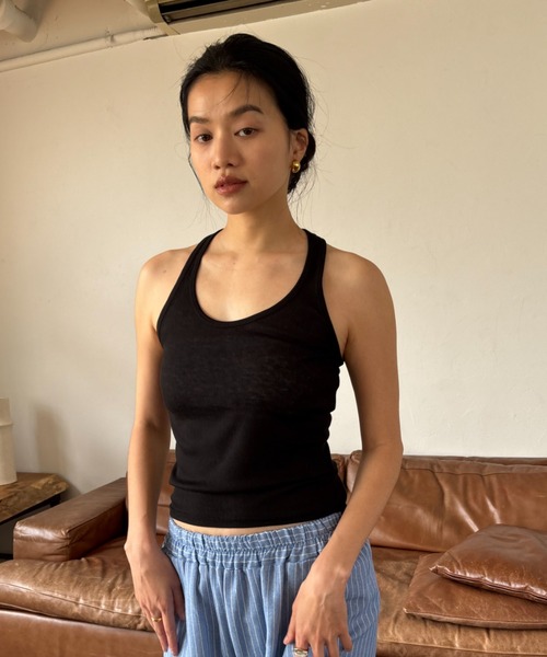 FUULLY STUDIO（フーリィーステューディオ）の「シアーホルターネックキャミ（タンクトップ・レディース・ライトグリーン/アイボリー/ブラック/ブルーグレー/チャコールグレー・FREE）」の12枚目の写真