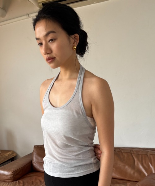 FUULLY STUDIO（フーリィーステューディオ）の「シアーホルターネックキャミ（タンクトップ・レディース・ライトグリーン/アイボリー/ブラック/ブルーグレー/チャコールグレー・FREE）」の22枚目の写真