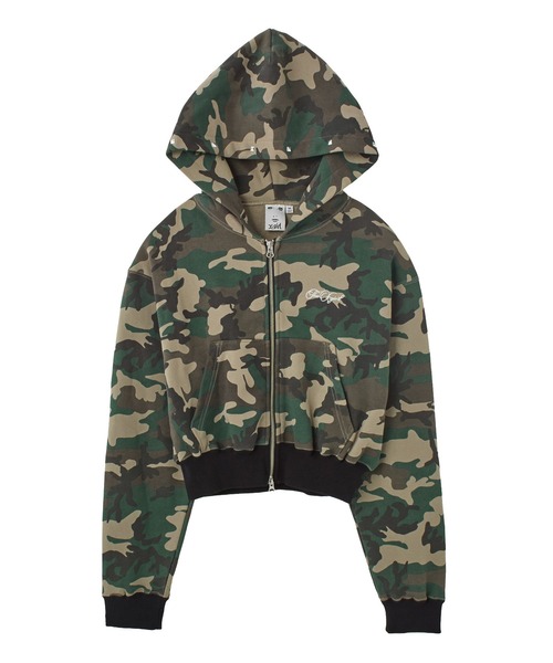 X-girl(エックスガール)の「ONE POINT PENCIL SCRIPT LOGO ZIP UP SWEAT HOODIE(パーカー・レディース・アッシュ/カモフラージュ/ブラック・S/M)」の6枚目の写真