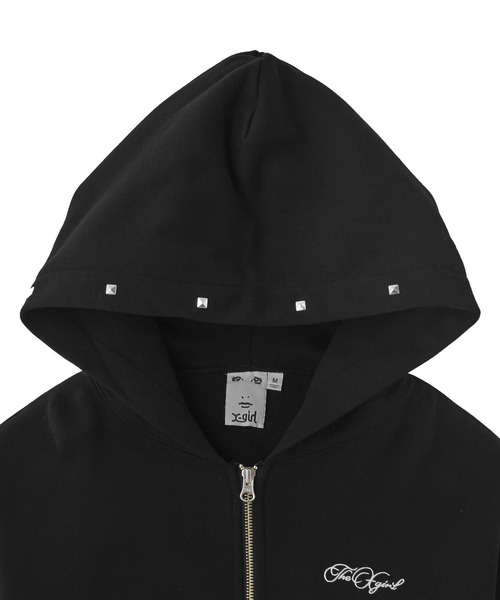 X-girl / パーカー/XS/ポリエステル/BLK/105213014001 ONE POINT PENCIL SCRIPT LOGO ZIP UP SWEAT HOODIE（パーカー）｜X