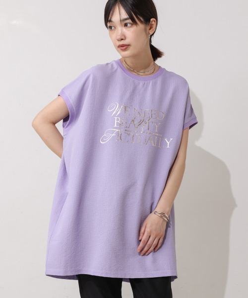 Bou Jeloud(ブージュルード)の「サッカーロゴチュニック(Tシャツ/カットソー・レディース・オフホワイト/ブラック/ブラウン/パープル・FREE)」の4枚目の写真