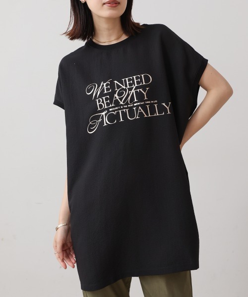Bou Jeloud(ブージュルード)の「サッカーロゴチュニック(Tシャツ/カットソー・レディース・オフホワイト/ブラック/ブラウン/パープル・FREE)」の3枚目の写真