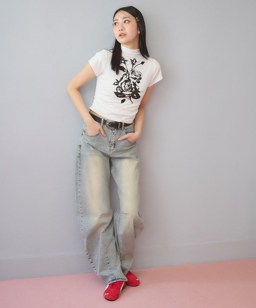 3.3 Field Trip (3.3フィールドトリップ)の「3.3 Field Trip/ローズプリントタートルT(Tシャツ/カットソー・レディース・ブラック/ホワイト・FREE)」の6枚目の写真