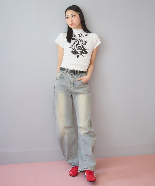 3.3 Field Trip (3.3フィールドトリップ)の「3.3 Field Trip/ローズプリントタートルT(Tシャツ/カットソー・レディース・ブラック/ホワイト・FREE)」の8枚目の写真