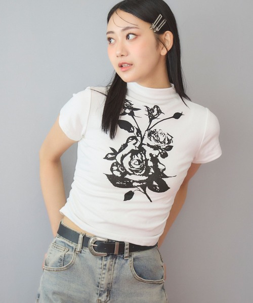 3.3 Field Trip (3.3フィールドトリップ)の「3.3 Field Trip/ローズプリントタートルT(Tシャツ/カットソー・レディース・ブラック/ホワイト・FREE)」の10枚目の写真