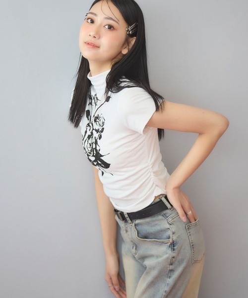 3.3 Field Trip (3.3フィールドトリップ)の「3.3 Field Trip/ローズプリントタートルT(Tシャツ/カットソー・レディース・ブラック/ホワイト・FREE)」の11枚目の写真