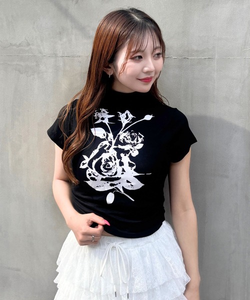 3.3 Field Trip (3.3フィールドトリップ)の「3.3 Field Trip/ローズプリントタートルT(Tシャツ/カットソー・レディース・ブラック/ホワイト・FREE)」の15枚目の写真