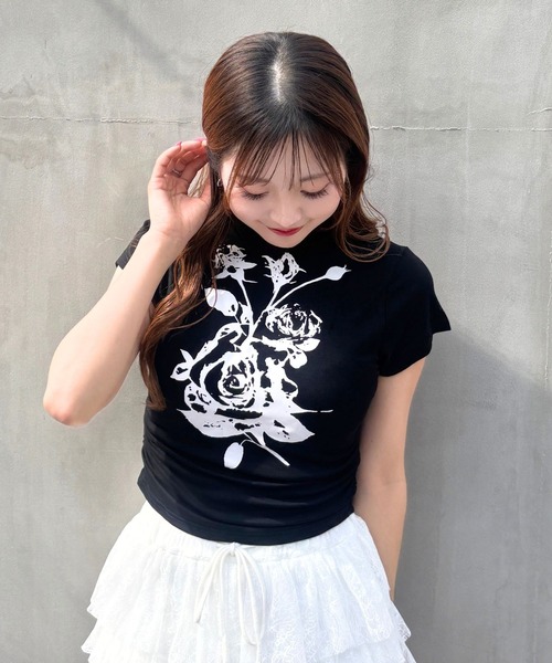 3.3 Field Trip (3.3フィールドトリップ)の「3.3 Field Trip/ローズプリントタートルT(Tシャツ/カットソー・レディース・ブラック/ホワイト・FREE)」の16枚目の写真