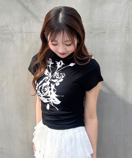 3.3 Field Trip (3.3フィールドトリップ)の「3.3 Field Trip/ローズプリントタートルT(Tシャツ/カットソー・レディース・ブラック/ホワイト・FREE)」の17枚目の写真