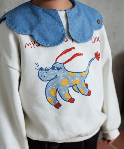 MAKE YOUR DAY（メイクユアデイ）の「空飛ぶ犬プリント裏毛トレーナー■80～140cm（スウェット・キッズ・アイボリー/グレー・100/80/140/130/120/110/90）」の6枚目の写真