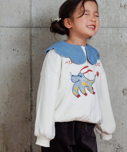 MAKE YOUR DAY（メイクユアデイ）の「空飛ぶ犬プリント裏毛トレーナー■80～140cm（スウェット・キッズ・アイボリー/グレー・100/80/140/130/120/110/90）」の7枚目の写真