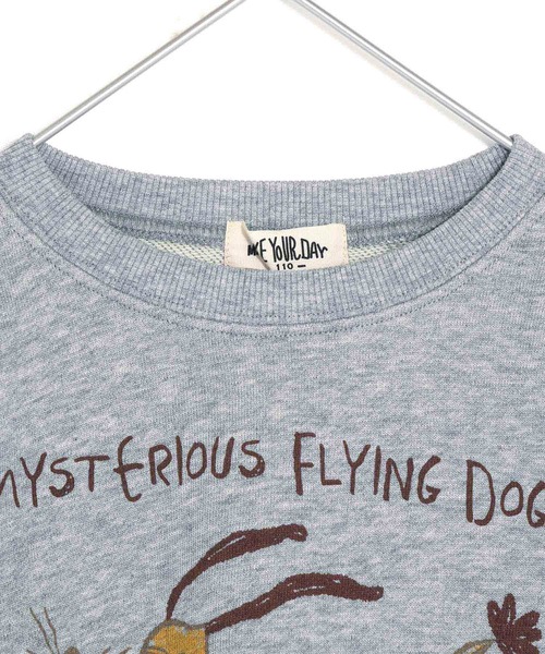 MAKE YOUR DAY（メイクユアデイ）の「空飛ぶ犬プリント裏毛トレーナー■80～140cm（スウェット・キッズ・アイボリー/グレー・100/80/140/130/120/110/90）」の10枚目の写真