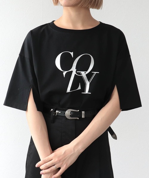 Three Four Time(スリーフォータイム)の「接触冷感スリットスリーブロゴTシャツ(Tシャツ/カットソー・レディース・ブラック/ホワイト・FREE)」の2枚目の写真