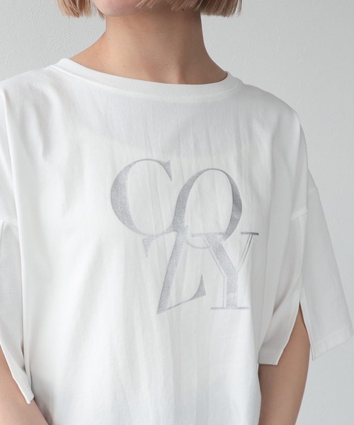 Three Four Time(スリーフォータイム)の「接触冷感スリットスリーブロゴTシャツ(Tシャツ/カットソー・レディース・ブラック/ホワイト・FREE)」の5枚目の写真