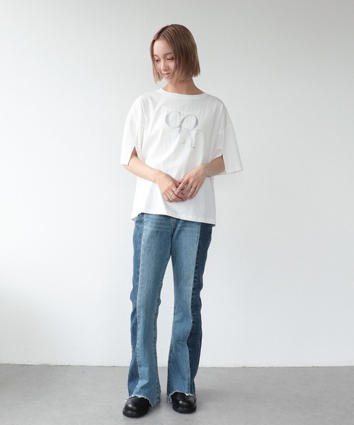 Three Four Time(スリーフォータイム)の「接触冷感スリットスリーブロゴTシャツ(Tシャツ/カットソー・レディース・ブラック/ホワイト・FREE)」の7枚目の写真