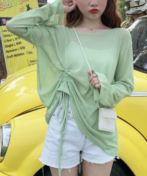 Ritzy(リッツィー)の「脇ギャザーデザイン シアートップス(シャツ/ブラウス・レディース・グリーン/ホワイト/パープル/ブラック・M/L)」の7枚目の写真