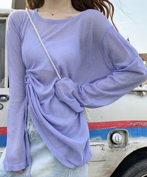 Ritzy(リッツィー)の「脇ギャザーデザイン シアートップス(シャツ/ブラウス・レディース・グリーン/ホワイト/パープル/ブラック・M/L)」の10枚目の写真