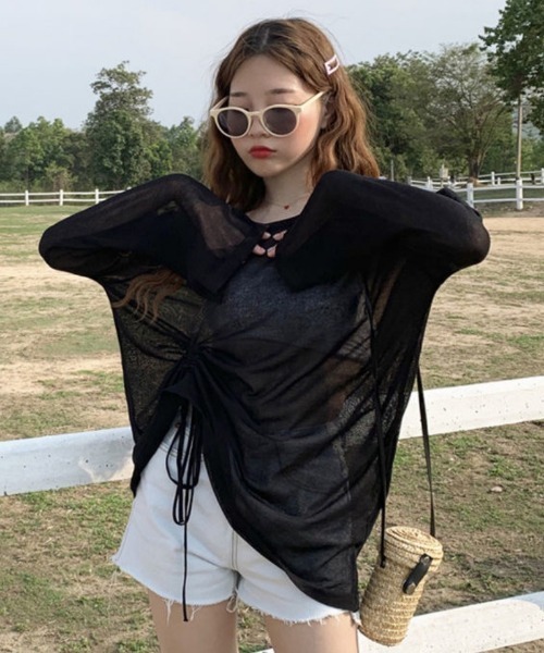 Ritzy(リッツィー)の「脇ギャザーデザイン シアートップス(シャツ/ブラウス・レディース・グリーン/ホワイト/パープル/ブラック・M/L)」の12枚目の写真