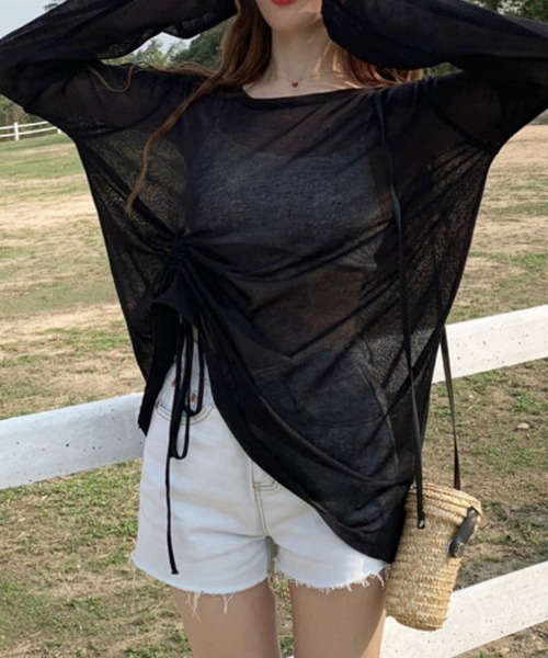 Ritzy(リッツィー)の「脇ギャザーデザイン シアートップス(シャツ/ブラウス・レディース・グリーン/ホワイト/パープル/ブラック・M/L)」の15枚目の写真