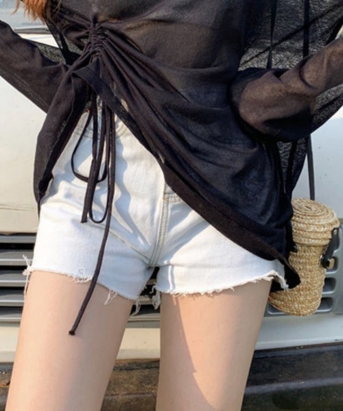 Ritzy(リッツィー)の「脇ギャザーデザイン シアートップス(シャツ/ブラウス・レディース・グリーン/ホワイト/パープル/ブラック・M/L)」の16枚目の写真