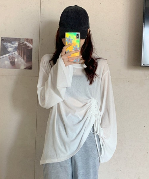 Ritzy(リッツィー)の「脇ギャザーデザイン シアートップス(シャツ/ブラウス・レディース・グリーン/ホワイト/パープル/ブラック・M/L)」の18枚目の写真