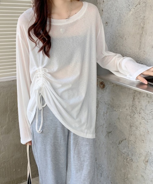 Ritzy(リッツィー)の「脇ギャザーデザイン シアートップス(シャツ/ブラウス・レディース・グリーン/ホワイト/パープル/ブラック・M/L)」の19枚目の写真