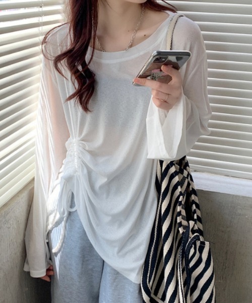 Ritzy(リッツィー)の「脇ギャザーデザイン シアートップス(シャツ/ブラウス・レディース・グリーン/ホワイト/パープル/ブラック・M/L)」の20枚目の写真