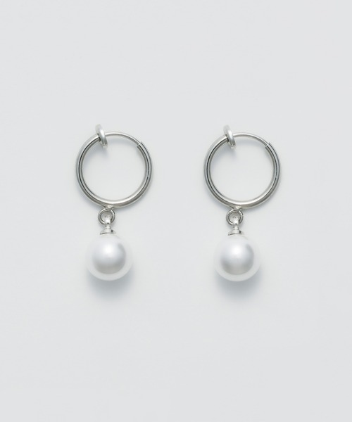 WYZ surgical stainless(ダブリューワイジィーサージカルステンレス)の「【 金属アレルギー対応 】パール フープイヤリング サージカルステンレス(両耳用)(イヤリング・メンズ・シルバー・FREE)」の3枚目の写真