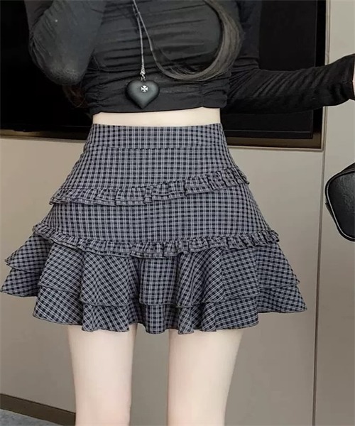 Dream garden(ドリームガーデン)の「ギンガムチェックティアードミニスカート(スカート・レディース・グレー系・S/M/L/XL)」の9枚目の写真