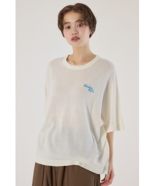 RODEO CROWNS WIDE BOWL(ロデオクラウンズワイドボウル)の「ルーズドルマンニットトップス(Tシャツ/カットソー・レディース・グリーン/オフホワイト/ブラック/ライトピンク・FREE)」の1枚目の写真