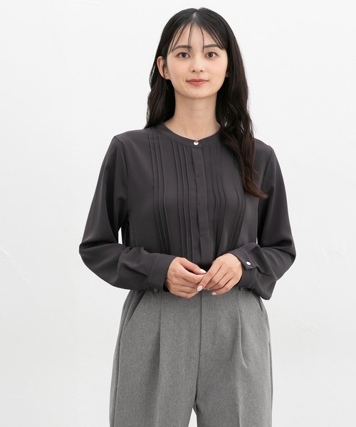 Honeys（ハニーズ）の「ピンタックブラウス（シャツ/ブラウス・レディース・スミクロ/ネイビー/ホワイト/ボルドー/グレイッシュベージュ・3L/L/LL/M/S）」の13枚目の写真