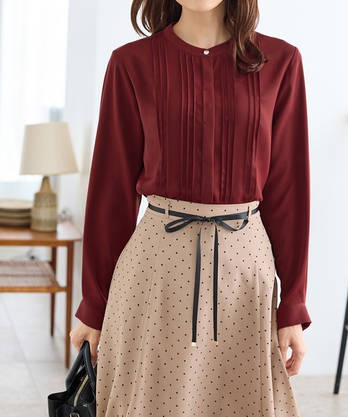 Honeys（ハニーズ）の「ピンタックブラウス（シャツ/ブラウス・レディース・スミクロ/ネイビー/ホワイト/ボルドー/グレイッシュベージュ・3L/L/LL/M/S）」の18枚目の写真