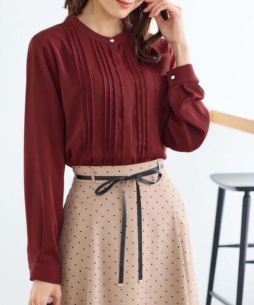 Honeys（ハニーズ）の「ピンタックブラウス（シャツ/ブラウス・レディース・スミクロ/ネイビー/ホワイト/ボルドー/グレイッシュベージュ・3L/L/LL/M/S）」の19枚目の写真