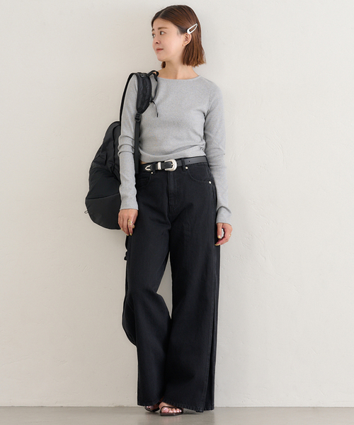 U by SPICK&SPAN（ユーバイスピックアンドスパン）の「サイドギャザーボートネックトップス（Tシャツ/カットソー・レディース・ホワイト/チャコールグレー・FREE）」の10枚目の写真