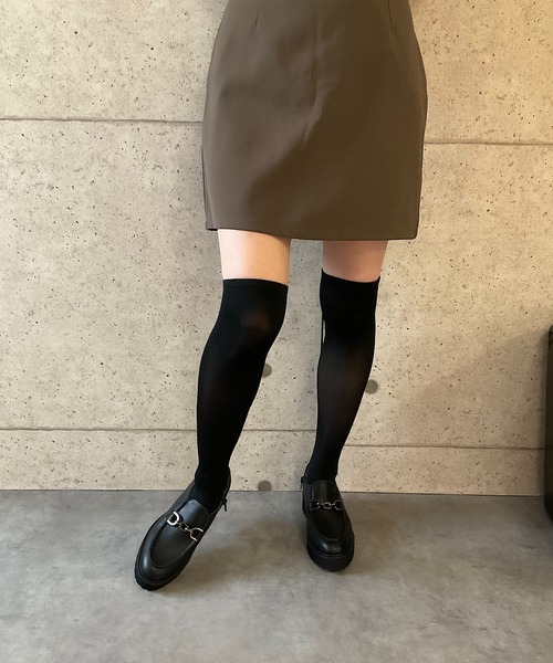 本革/厚底/太ヒール/5cm】厚底 ジップ付ビットローファー ALL BLACK