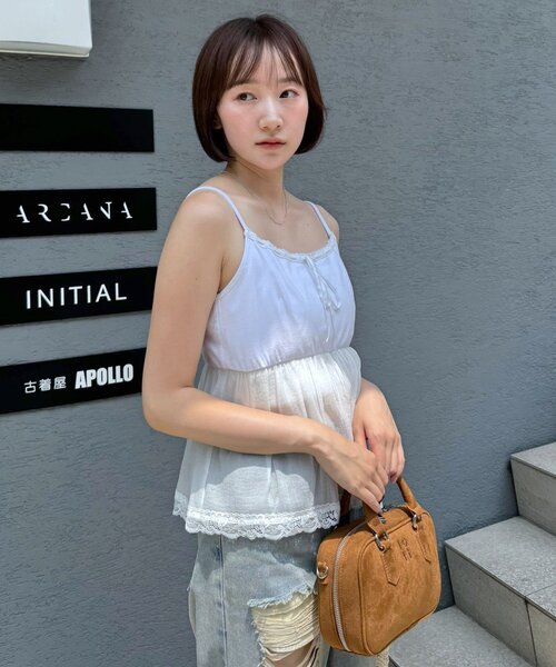 mline（エムライン）の「[mline]シアーレース 切り替えキャミ（キャミソール・レディース・ブルー/オフホワイト/アイボリー・FREE）」の8枚目の写真