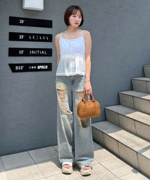 mline（エムライン）の「[mline]シアーレース 切り替えキャミ（キャミソール・レディース・ブルー/オフホワイト/アイボリー・FREE）」の10枚目の写真