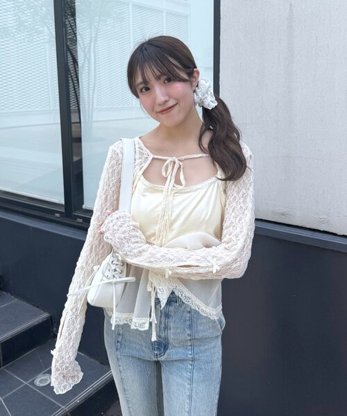 mline（エムライン）の「[mline]シアーレース 切り替えキャミ（キャミソール・レディース・ブルー/オフホワイト/アイボリー・FREE）」の13枚目の写真