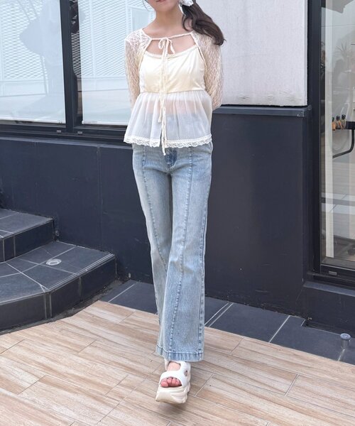 mline（エムライン）の「[mline]シアーレース 切り替えキャミ（キャミソール・レディース・ブルー/オフホワイト/アイボリー・FREE）」の14枚目の写真