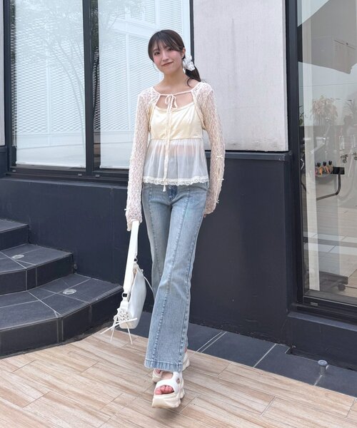 mline（エムライン）の「[mline]シアーレース 切り替えキャミ（キャミソール・レディース・ブルー/オフホワイト/アイボリー・FREE）」の15枚目の写真