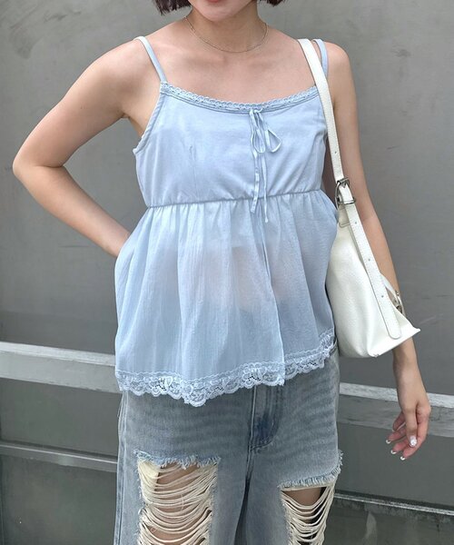 mline（エムライン）の「[mline]シアーレース 切り替えキャミ（キャミソール・レディース・ブルー/オフホワイト/アイボリー・FREE）」の19枚目の写真