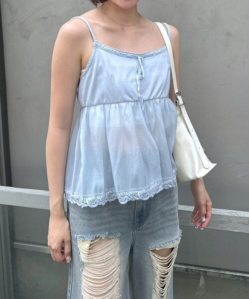 mline（エムライン）の「[mline]シアーレース 切り替えキャミ（キャミソール・レディース・ブルー/オフホワイト/アイボリー・FREE）」の20枚目の写真