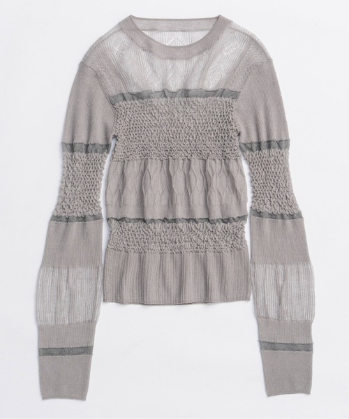 MAISON SPECIAL（メゾンスペシャル）の「Sheer Smocked Knit Pullover/シアースモッキングニット【MAISON SPECIAL/メゾンスペシャル】（ニット/セーター・レディース・グレー/グリーン/ブラック・FREE）」の13枚目の写真