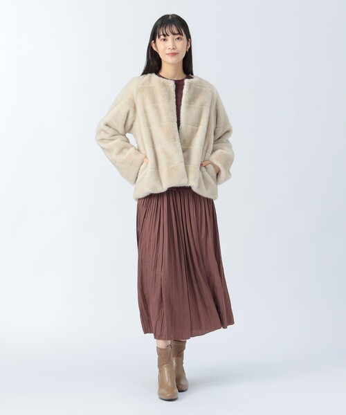 BEAMS HEART（ビームスハート）の「【WEB限定】フェイクファーノーカラージャケット（ノーカラージャケット・レディース・ブラウン/ホワイト系その他5・FREE）」の3枚目の写真