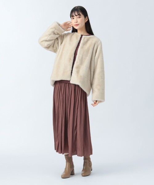 セール】【WEB限定】フェイクファーノーカラージャケット（ノーカラー