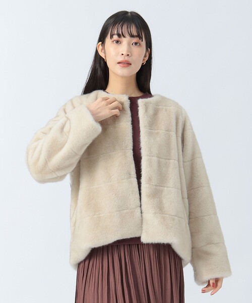 BEAMS HEART（ビームスハート）の「【WEB限定】フェイクファーノーカラージャケット（ノーカラージャケット・レディース・ブラウン/ホワイト系その他5・FREE）」の5枚目の写真
