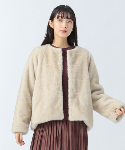 セール】【WEB限定】フェイクファーノーカラージャケット（ノーカラー